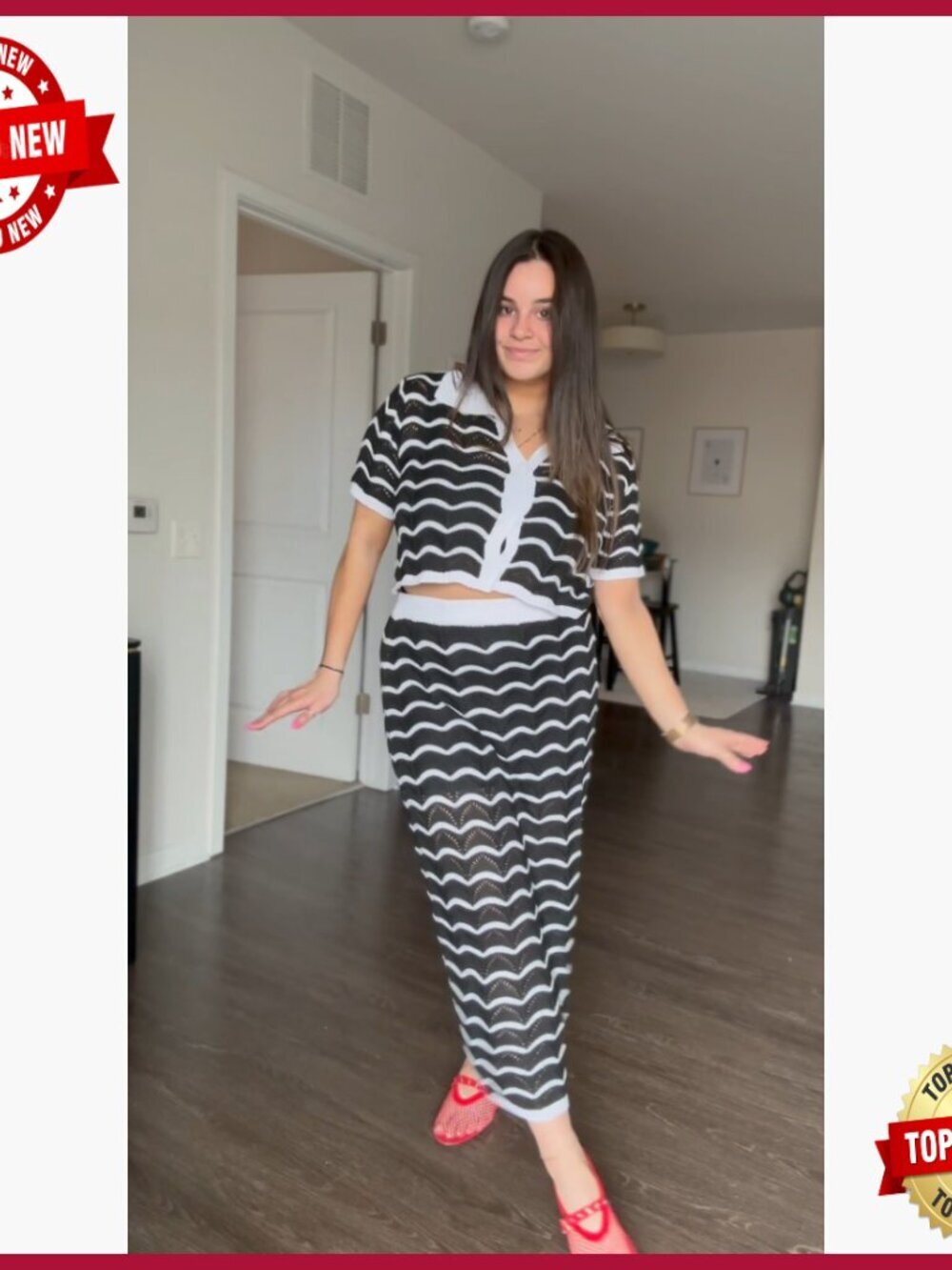 Striped Crochet Cover Up Set, Crop Top Maxi Skirt, Beachwear Outfit - Picture 6 of 7